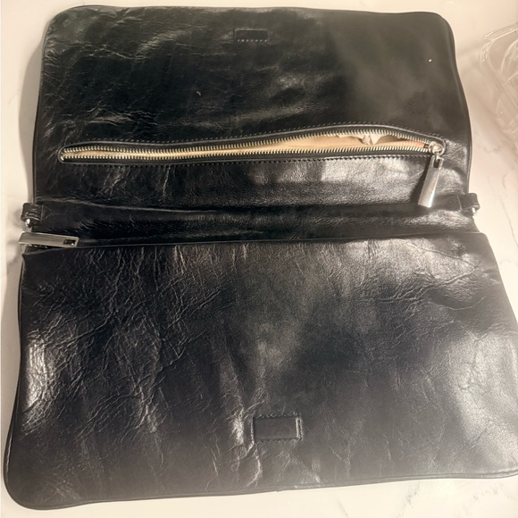 Tory Burch Black Leather Clutch with Silver Emblem - Picture 3 of 5